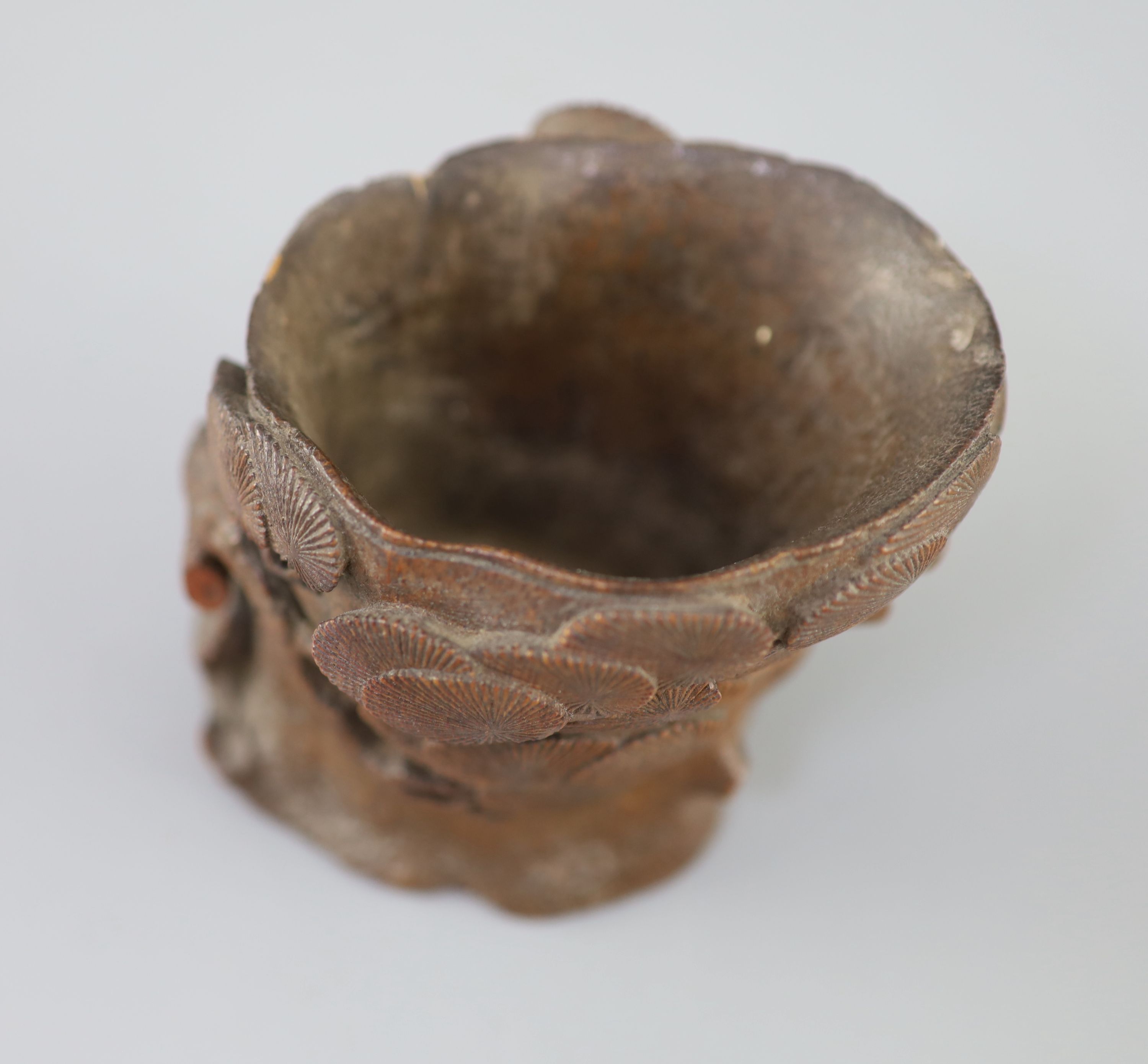 A Chinese bamboo root pine libation cup, 17th/18th century,
